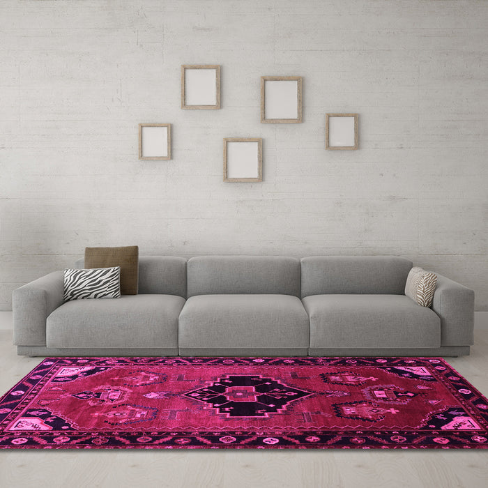 Machine Washable Persian Pink Traditional Rug in a Living Room, wshtr112pnk
