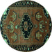 Round Machine Washable Persian Turquoise Traditional Area Rugs, wshtr112turq