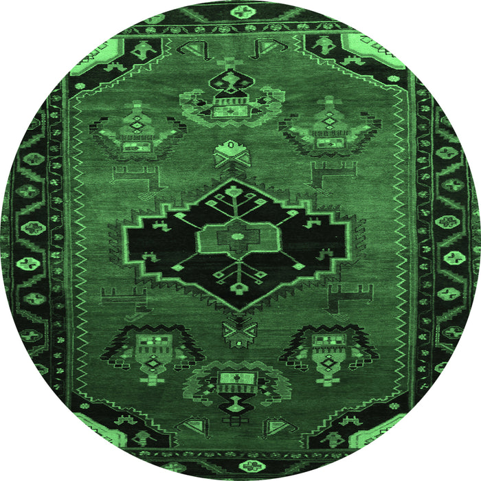 Round Machine Washable Persian Emerald Green Traditional Area Rugs, wshtr112emgrn