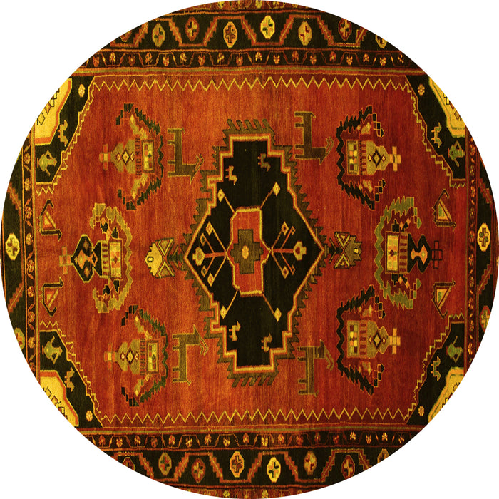 Round Persian Yellow Traditional Rug, tr112yw