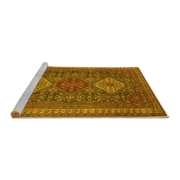 Sideview of Machine Washable Persian Yellow Traditional Rug, wshtr1130yw
