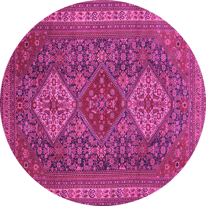 Round Machine Washable Persian Pink Traditional Rug, wshtr1130pnk