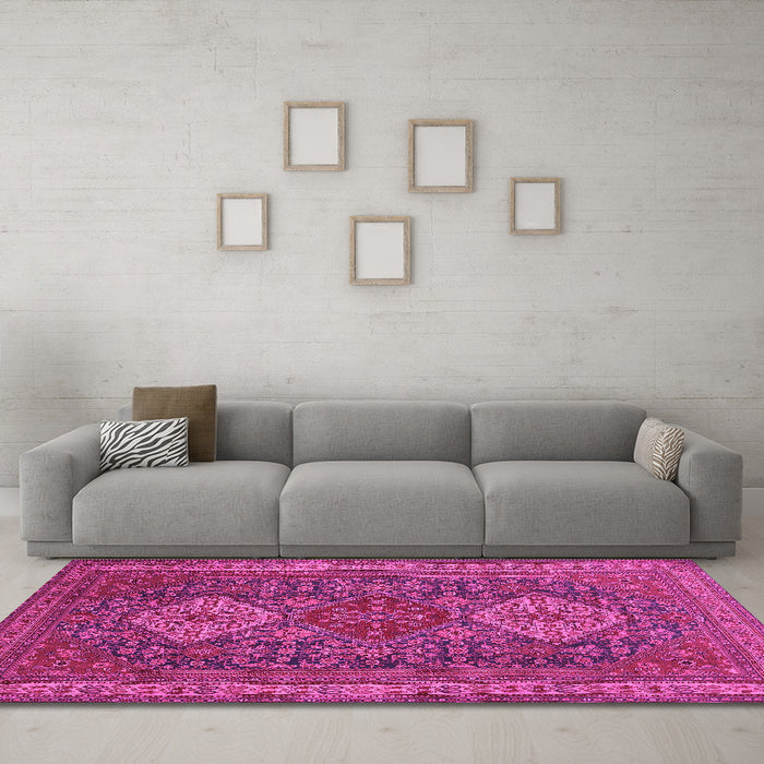 Machine Washable Persian Pink Traditional Rug in a Living Room, wshtr1130pnk