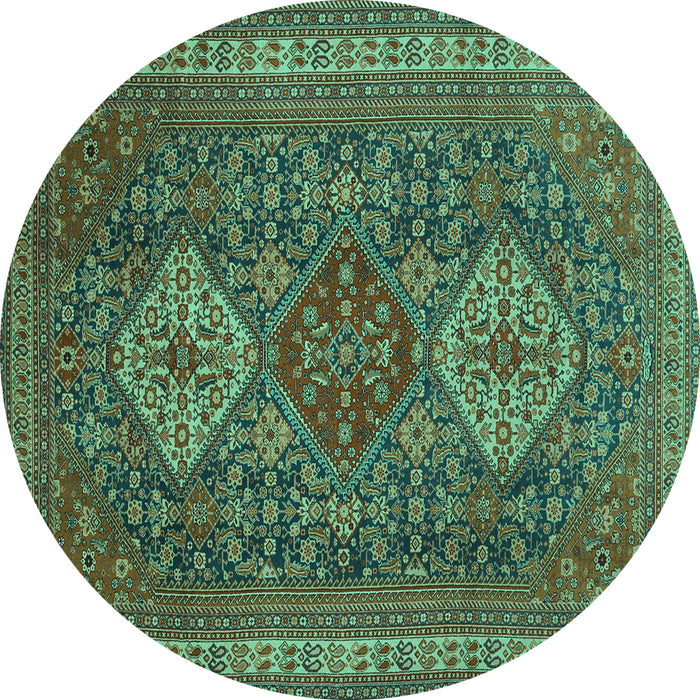 Round Machine Washable Persian Turquoise Traditional Area Rugs, wshtr1130turq