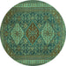 Round Machine Washable Persian Turquoise Traditional Area Rugs, wshtr1130turq