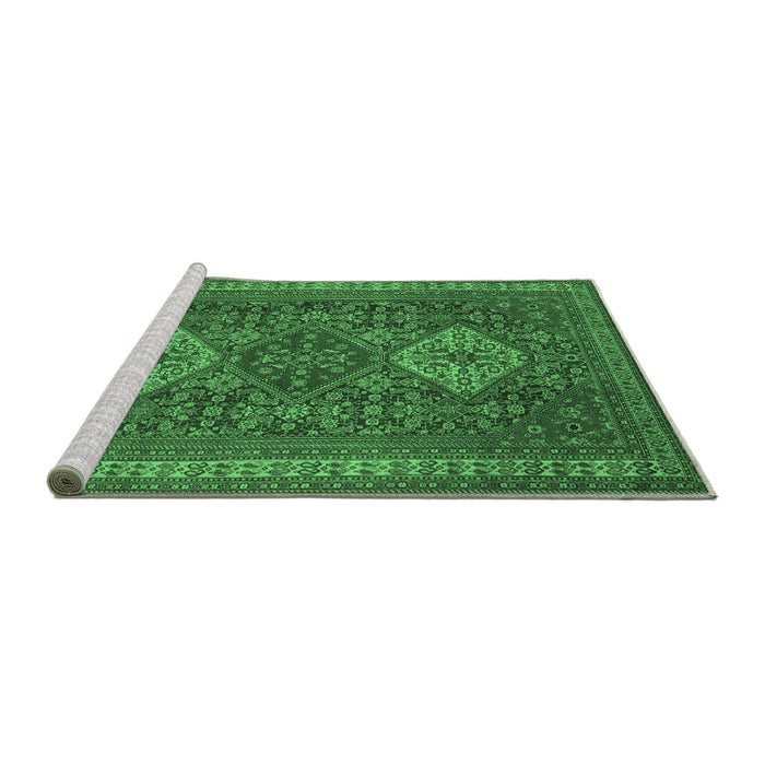 Sideview of Machine Washable Persian Emerald Green Traditional Area Rugs, wshtr1130emgrn
