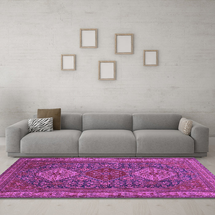 Machine Washable Persian Purple Traditional Area Rugs in a Living Room, wshtr1130pur