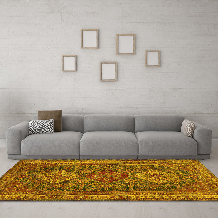 Machine Washable Persian Yellow Traditional Rug in a Living Room, wshtr1130yw