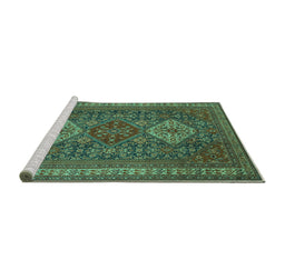 Sideview of Machine Washable Persian Turquoise Traditional Area Rugs, wshtr1130turq