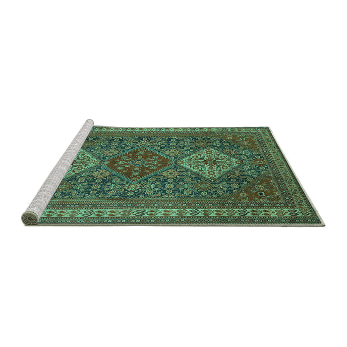 Sideview of Machine Washable Persian Turquoise Traditional Area Rugs, wshtr1130turq