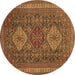 Round Machine Washable Persian Brown Traditional Rug, wshtr1130brn