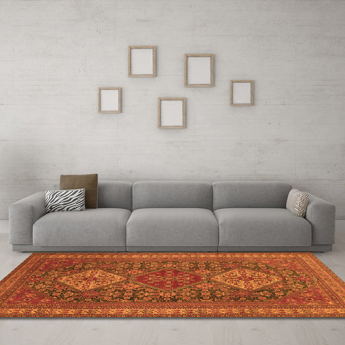 Machine Washable Persian Orange Traditional Area Rugs in a Living Room, wshtr1130org