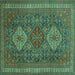 Square Machine Washable Persian Turquoise Traditional Area Rugs, wshtr1130turq