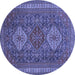 Round Machine Washable Persian Blue Traditional Rug, wshtr1130blu