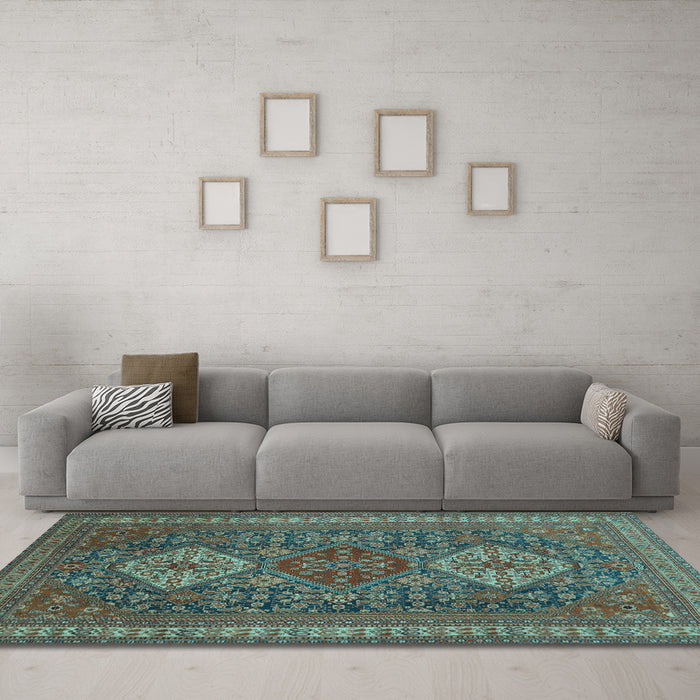 Machine Washable Persian Light Blue Traditional Rug in a Living Room, wshtr1130lblu