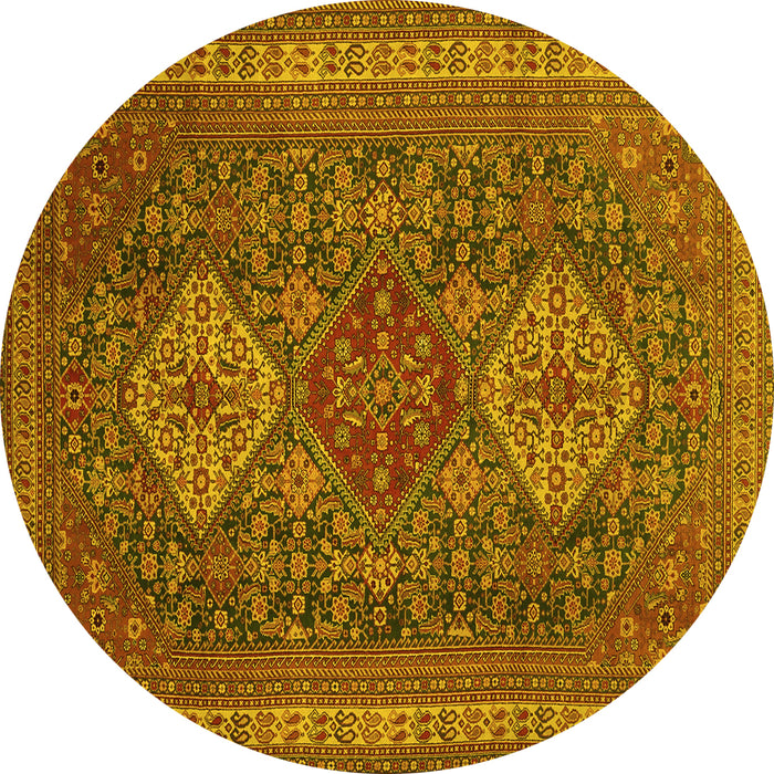 Round Machine Washable Persian Yellow Traditional Rug, wshtr1130yw