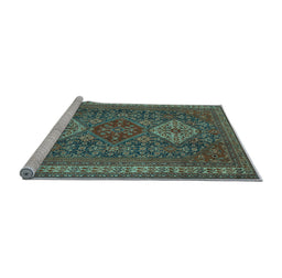 Sideview of Machine Washable Persian Light Blue Traditional Rug, wshtr1130lblu