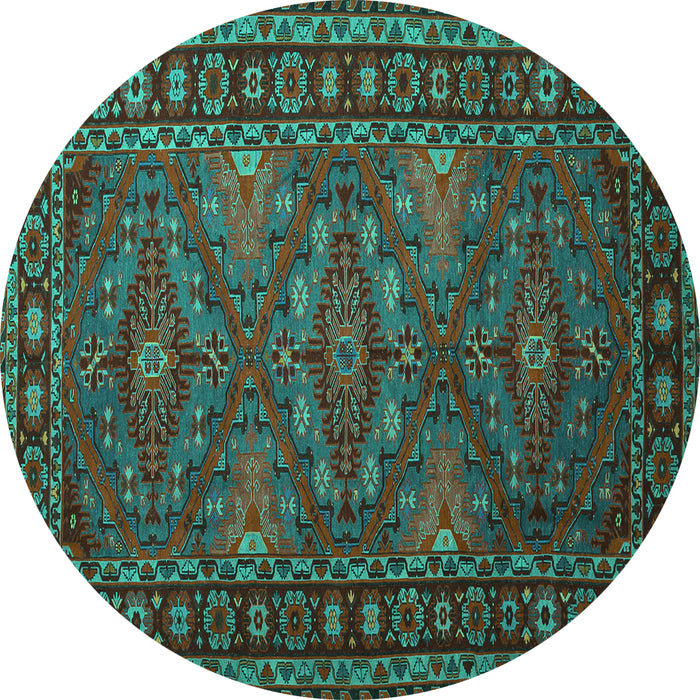 Round Persian Turquoise Traditional Rug, tr1131turq