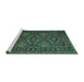 Sideview of Machine Washable Persian Turquoise Traditional Area Rugs, wshtr1131turq