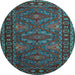 Round Persian Light Blue Traditional Rug, tr1131lblu