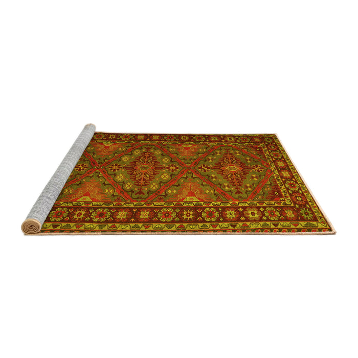 Sideview of Machine Washable Persian Yellow Traditional Rug, wshtr1131yw