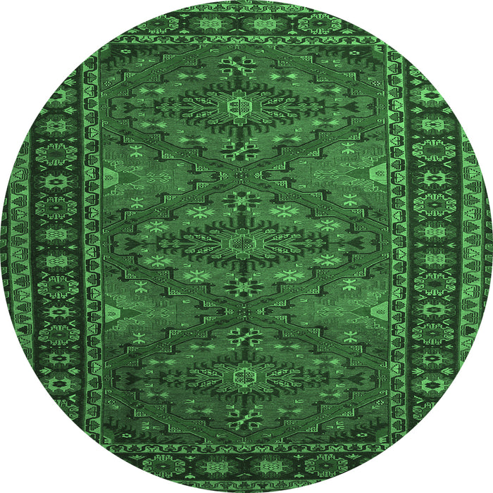 Round Machine Washable Persian Emerald Green Traditional Area Rugs, wshtr1131emgrn