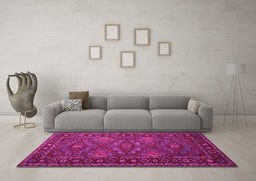 Machine Washable Persian Pink Traditional Rug in a Living Room, wshtr1131pnk