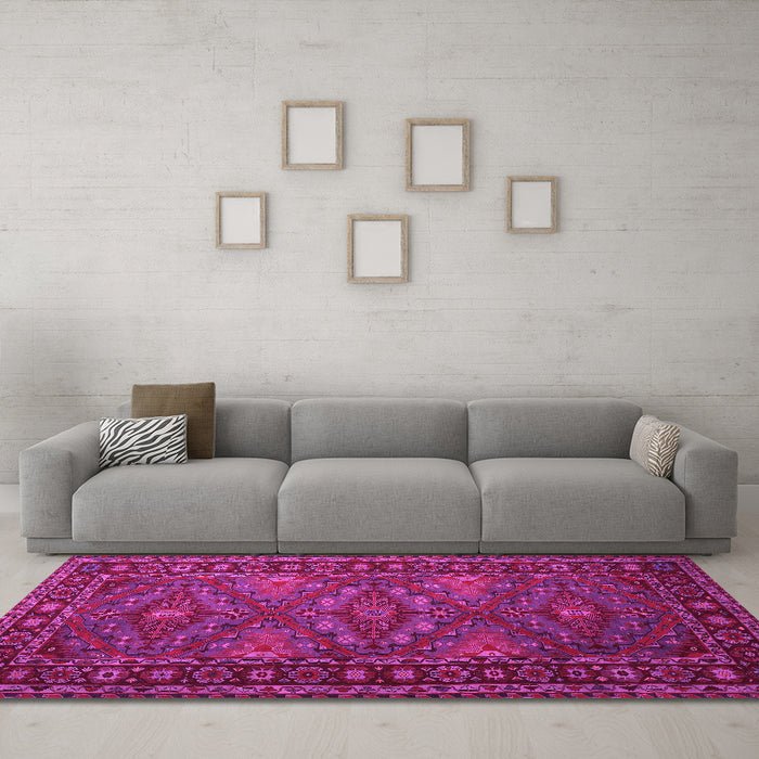 Machine Washable Persian Pink Traditional Rug in a Living Room, wshtr1131pnk