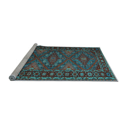Sideview of Machine Washable Persian Light Blue Traditional Rug, wshtr1131lblu
