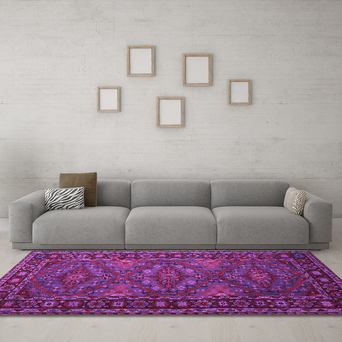 Machine Washable Persian Purple Traditional Area Rugs in a Living Room, wshtr1131pur