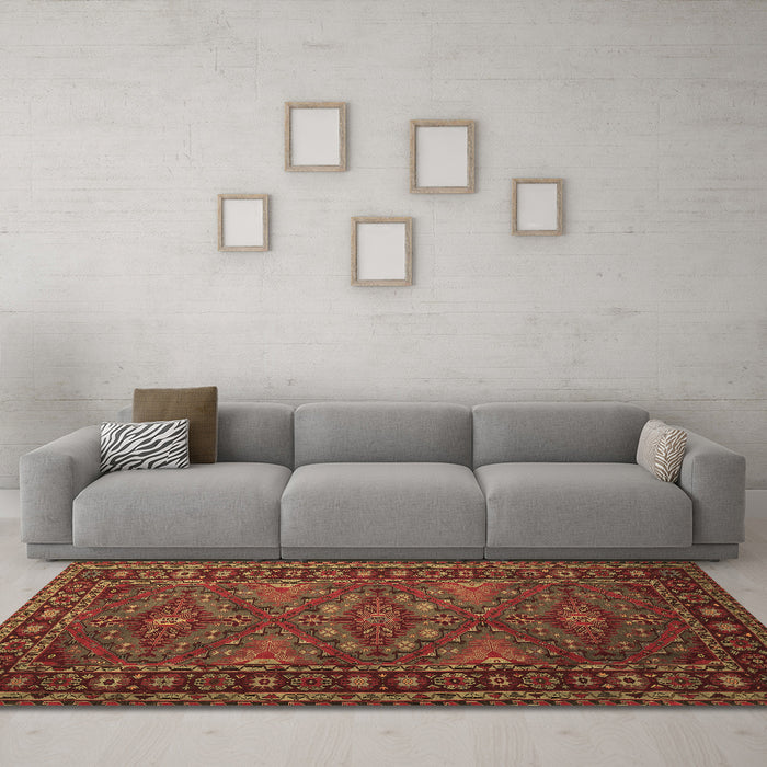 Machine Washable Persian Brown Traditional Rug in a Living Room,, wshtr1131brn