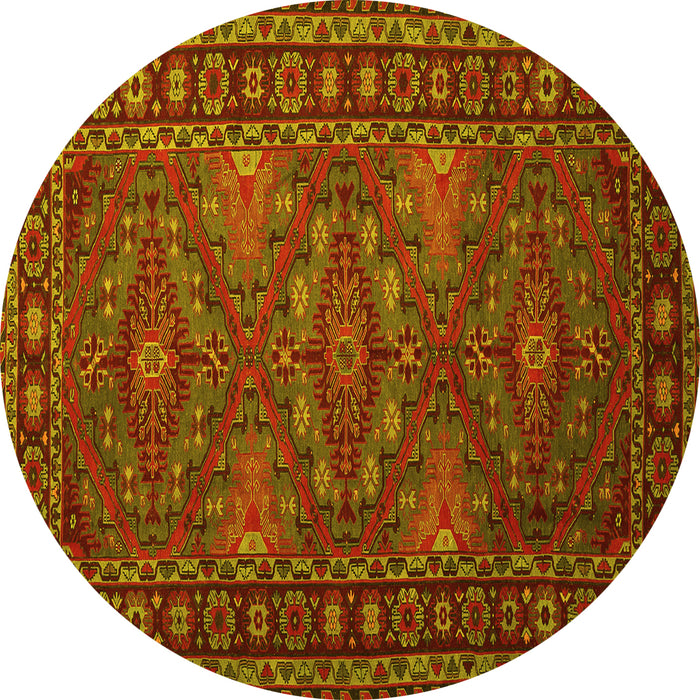 Round Persian Yellow Traditional Rug, tr1131yw