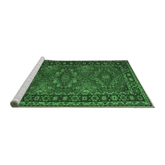 Sideview of Machine Washable Persian Emerald Green Traditional Area Rugs, wshtr1131emgrn