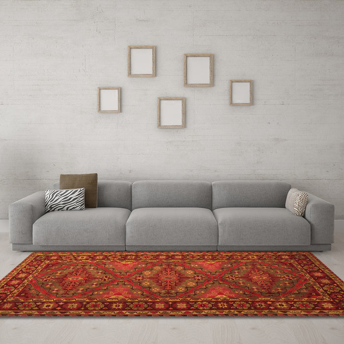 Machine Washable Persian Orange Traditional Area Rugs in a Living Room, wshtr1131org
