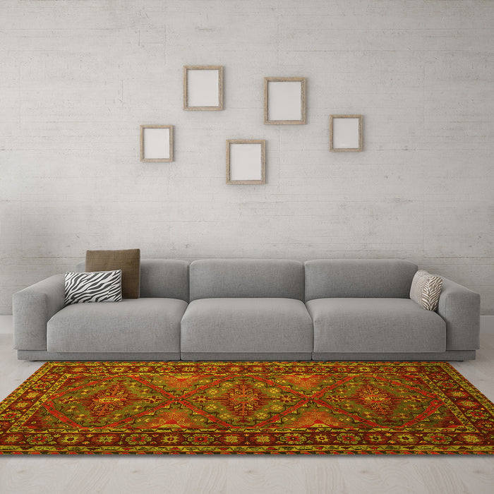 Machine Washable Persian Yellow Traditional Rug in a Living Room, wshtr1131yw