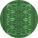 Round Machine Washable Persian Emerald Green Traditional Area Rugs, wshtr1132emgrn