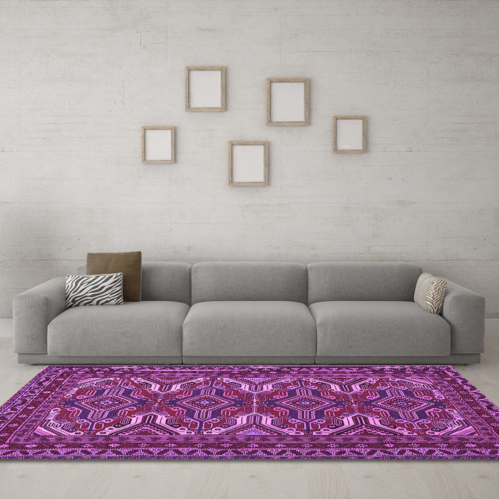 Machine Washable Persian Purple Traditional Area Rugs in a Living Room, wshtr1132pur