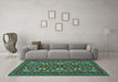 Machine Washable Persian Turquoise Traditional Area Rugs in a Living Room,, wshtr1132turq