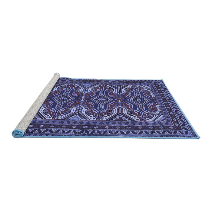 Sideview of Machine Washable Persian Blue Traditional Rug, wshtr1132blu