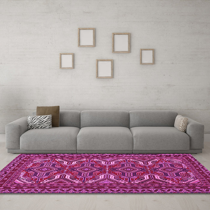 Machine Washable Persian Pink Traditional Rug in a Living Room, wshtr1132pnk