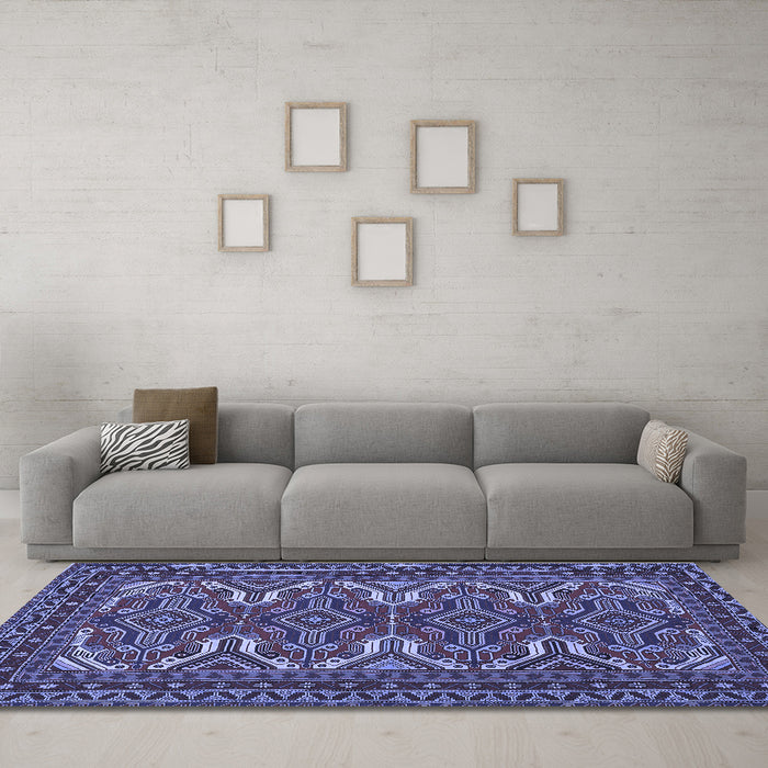 Machine Washable Persian Blue Traditional Rug in a Living Room, wshtr1132blu