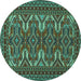 Round Persian Turquoise Traditional Rug, tr1132turq