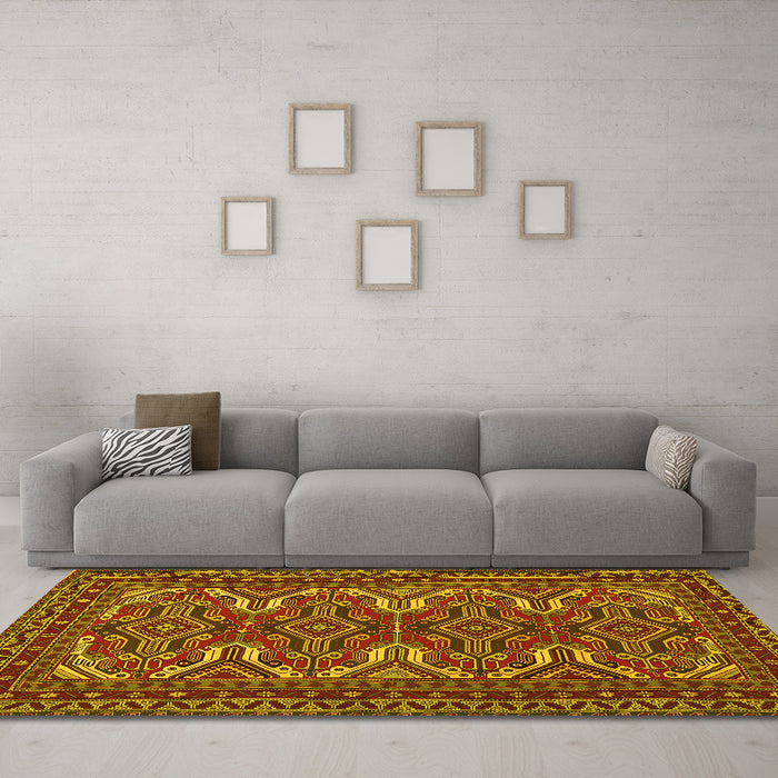 Machine Washable Persian Yellow Traditional Rug in a Living Room, wshtr1132yw