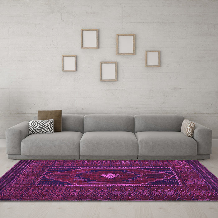 Machine Washable Persian Purple Traditional Area Rugs in a Living Room, wshtr1133pur