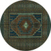 Round Machine Washable Persian Turquoise Traditional Area Rugs, wshtr1133turq