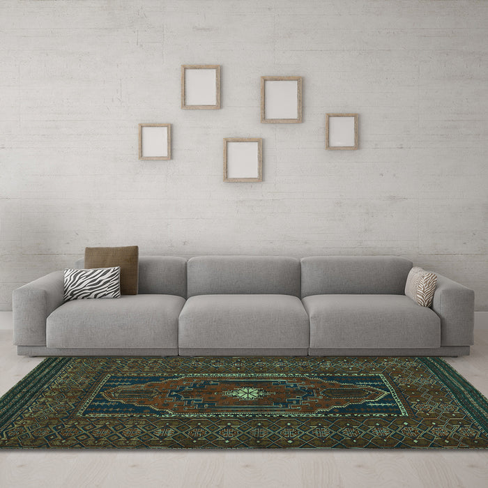 Machine Washable Persian Turquoise Traditional Area Rugs in a Living Room,, wshtr1133turq