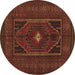 Round Machine Washable Persian Brown Traditional Rug, wshtr1133brn