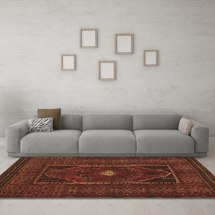 Machine Washable Persian Brown Traditional Rug in a Living Room,, wshtr1133brn