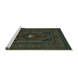 Sideview of Machine Washable Persian Turquoise Traditional Area Rugs, wshtr1133turq