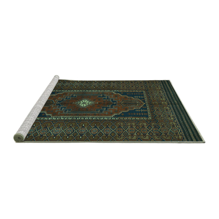 Sideview of Machine Washable Persian Turquoise Traditional Area Rugs, wshtr1133turq
